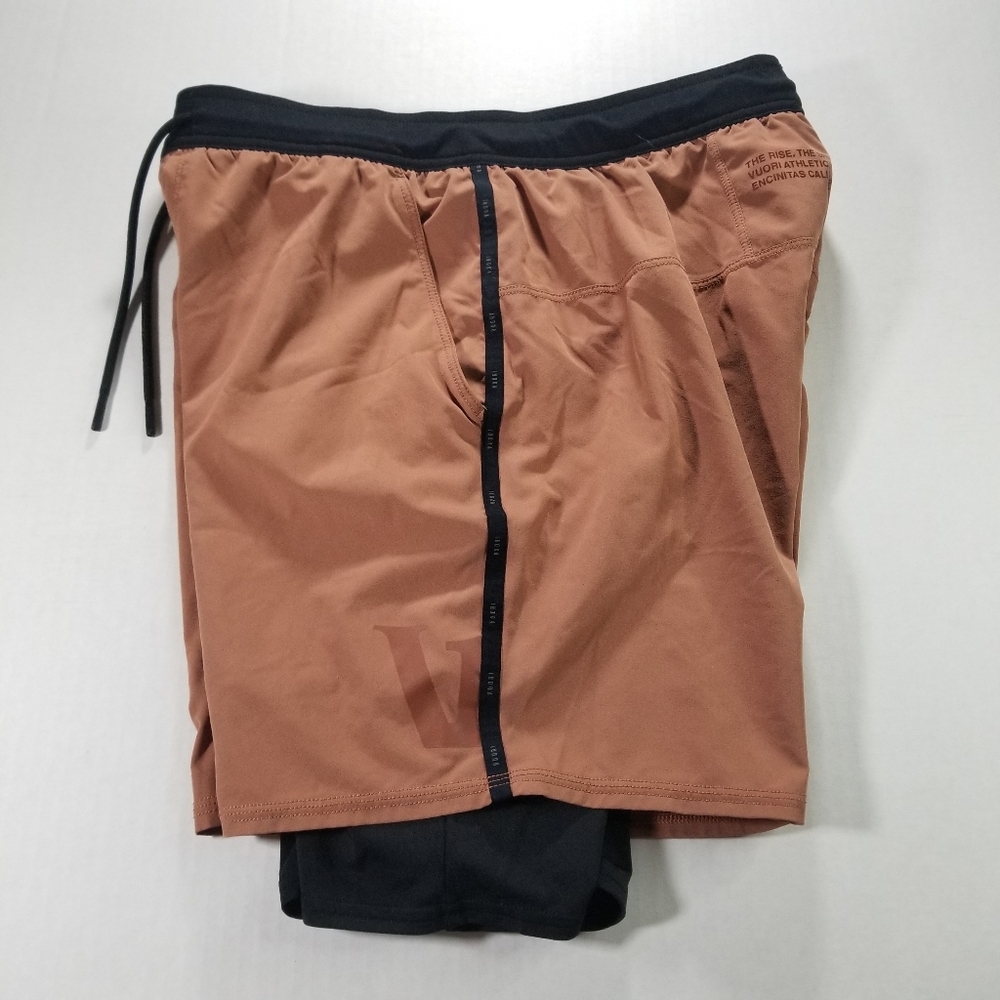Vuori Men's Athletic Shorts in Rust with Black Waistband and Liner